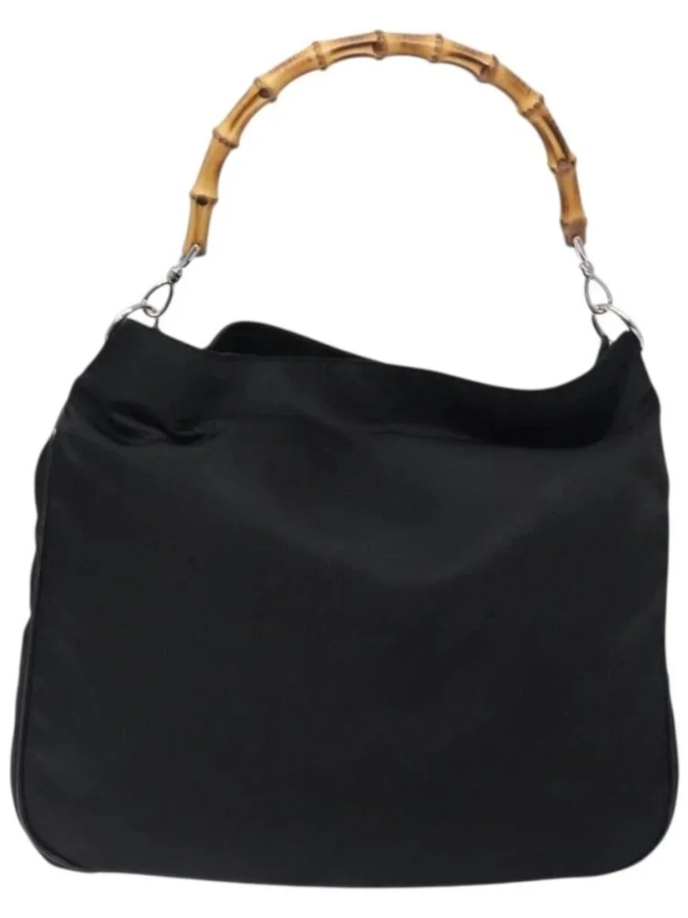 GUCCI Bamboo Hand Bag Nylon Black Silver 001 2123 1577 Auth ep9772